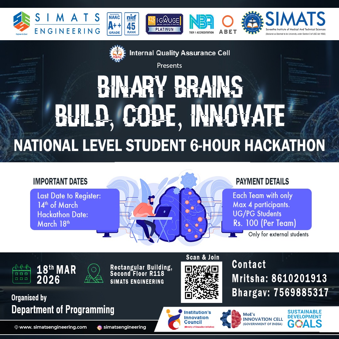 BINARY BRAINS BUILD, CODE, INNOVATE 2026 National Level Hackathon Poster 